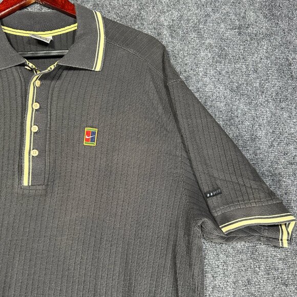 Nike Polo Shirt Mens Large Gray Ribbed Sweater Knit Short Sleeve Buttons Logo - Picture 2 of 11